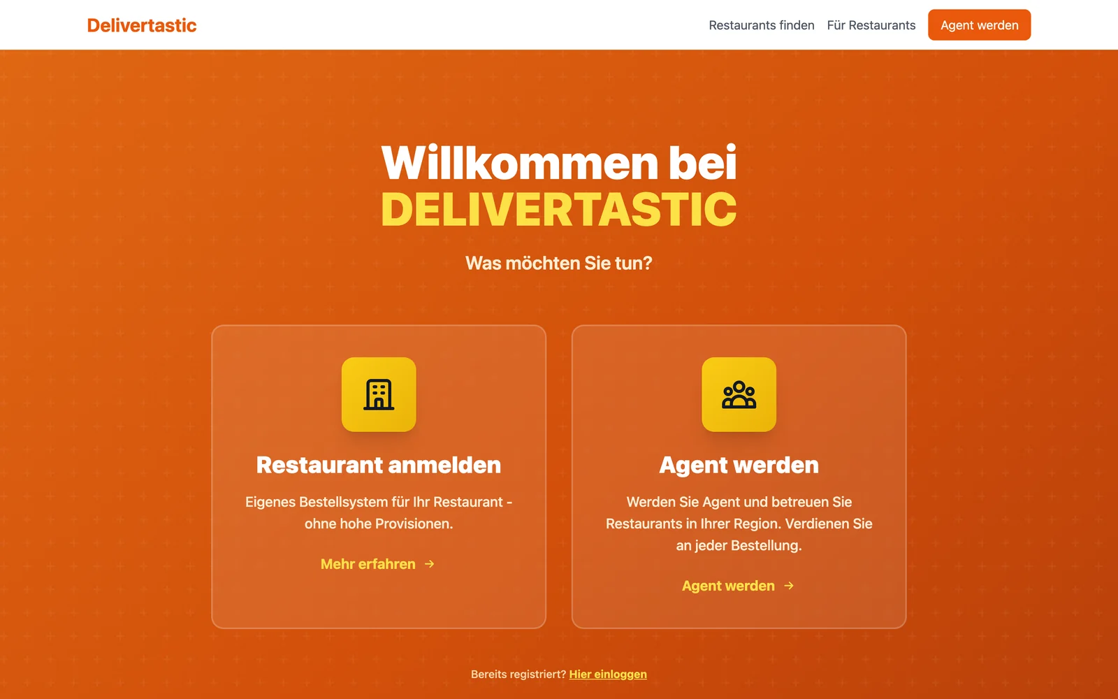 Startseite von Delivertastic